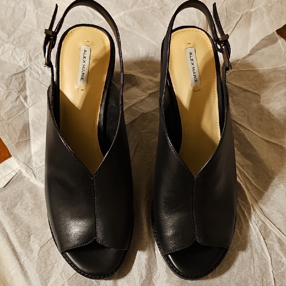 Alex Marie Black Heels with Peep-Toe Design and Chunky Heel